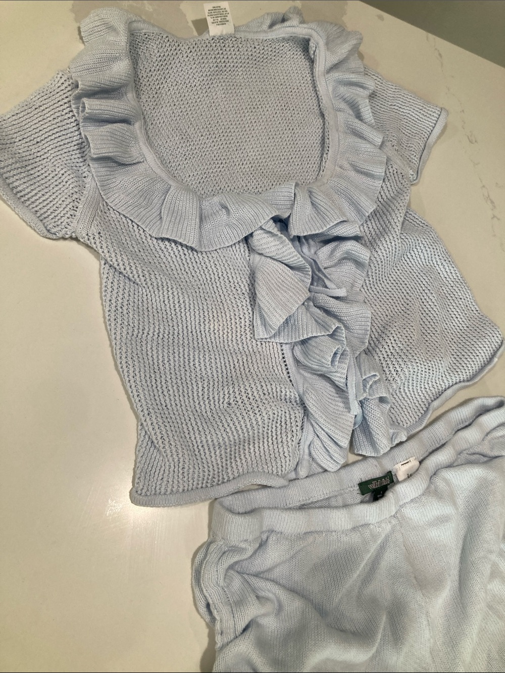 wild fable Light Blue Ruffle Knit Top & Shorts Set - Picture 2 of 5